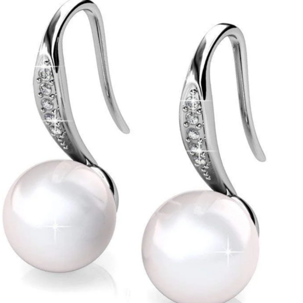 Elegant Silver and White Pearl Earrings